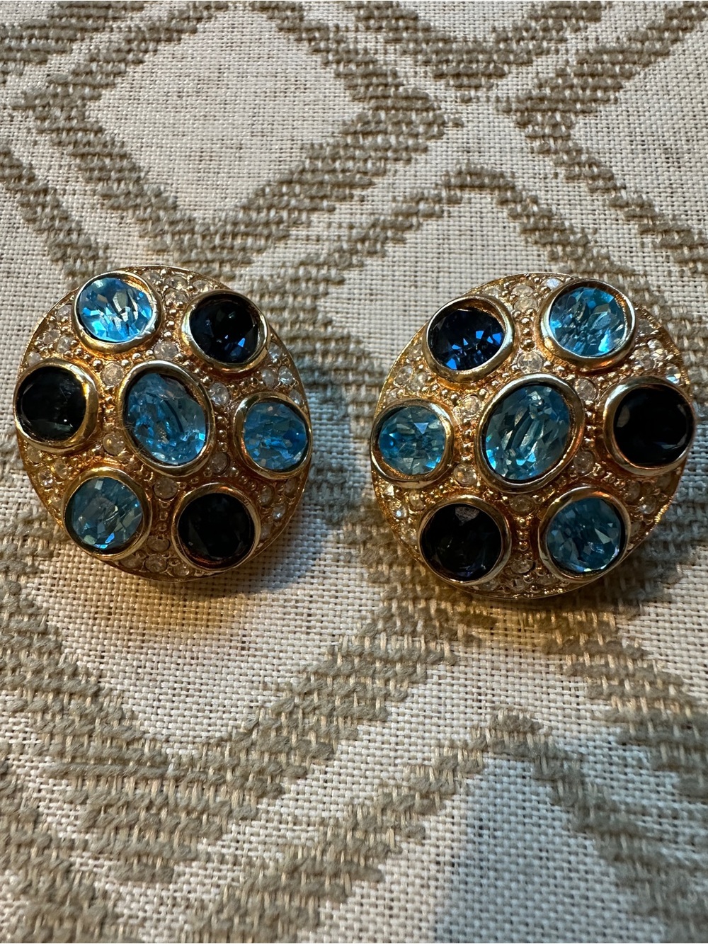 Christian Dior Gold-Tone Blue Crystal Vintage Clip Earrings